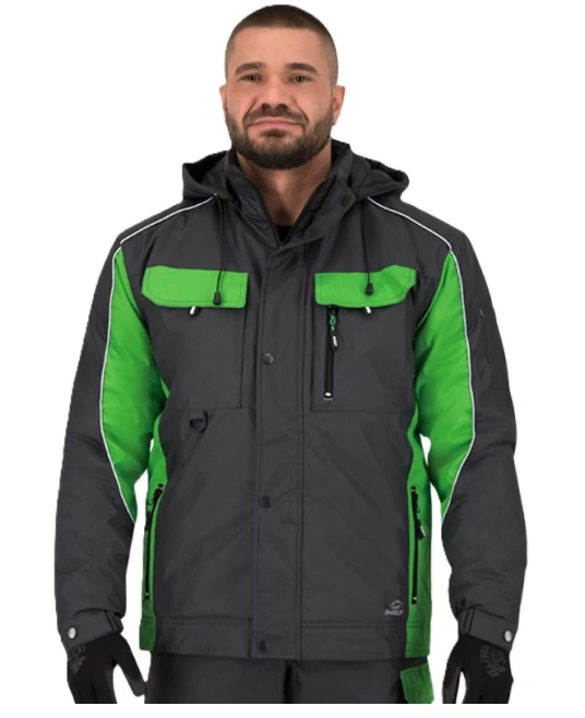 Jacheta vatuita impermeabila, certificata EN342 rezistenta frig, gri cu verde