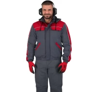 Jacheta vatuita bumbac hidrofobizat, gri cu rosu