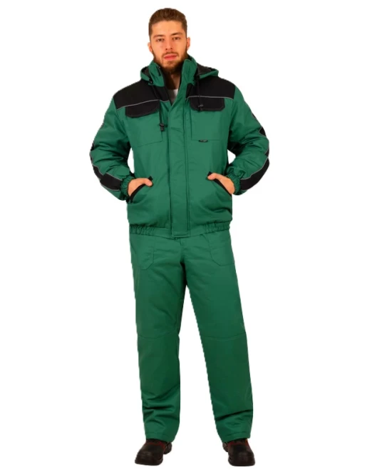 Jacheta vatuita bumbac hidrofobizat, verde cu negru