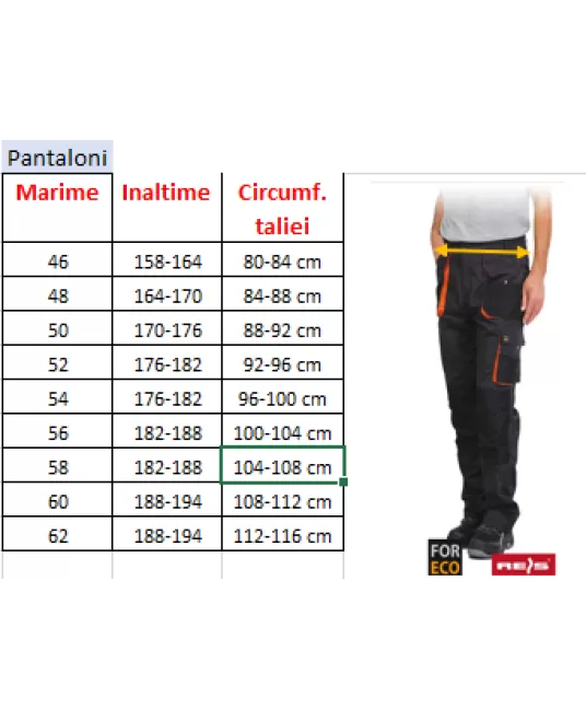 Pantaloni de lucru tercot For Eco 260g/m2, negru si portocaliu Pantaloni de lucru tercot For Eco 260g/m2, negru si portocaliu